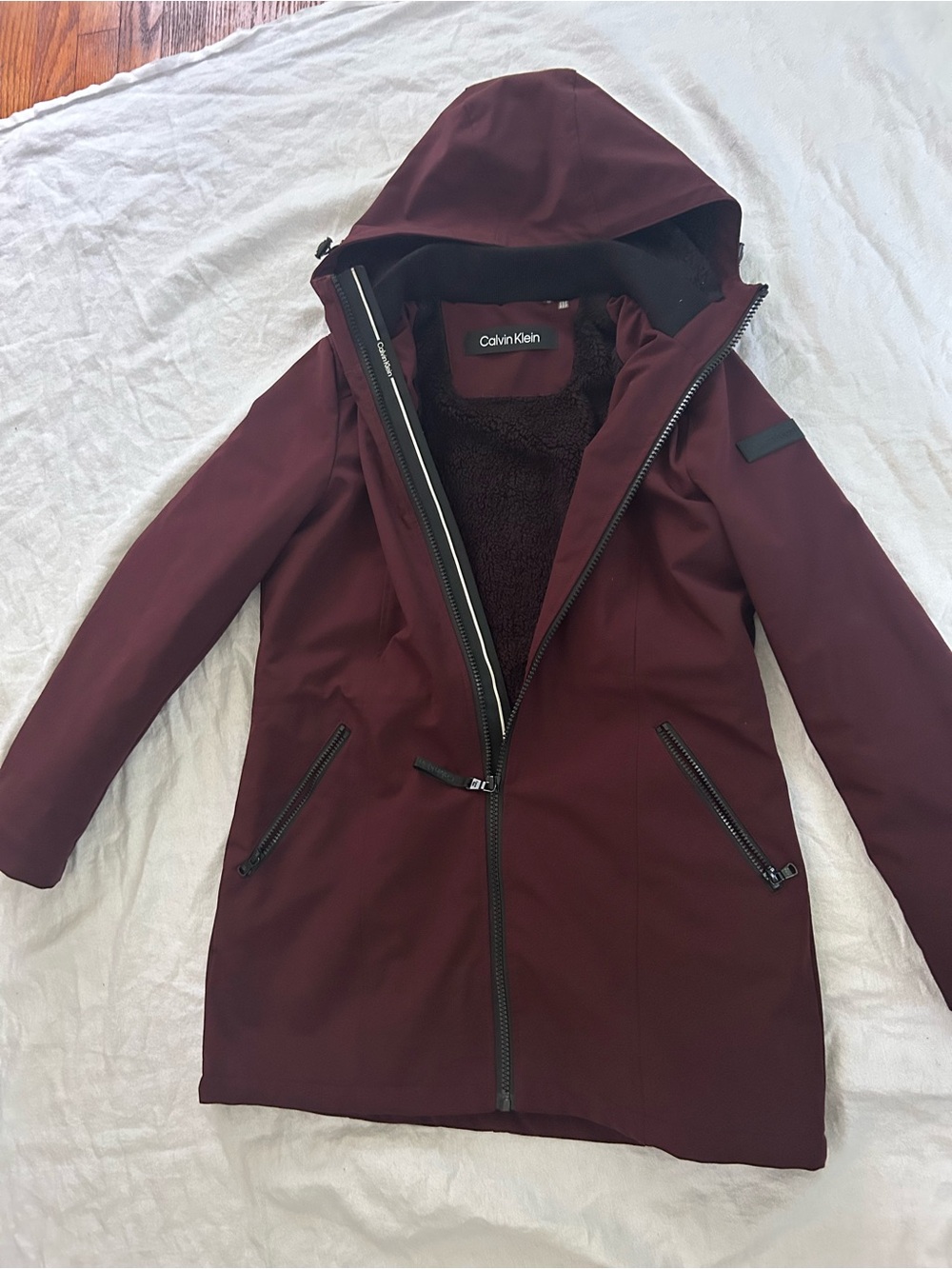 Calvin Klein Women's Hooded Trench Coat in Burgundy